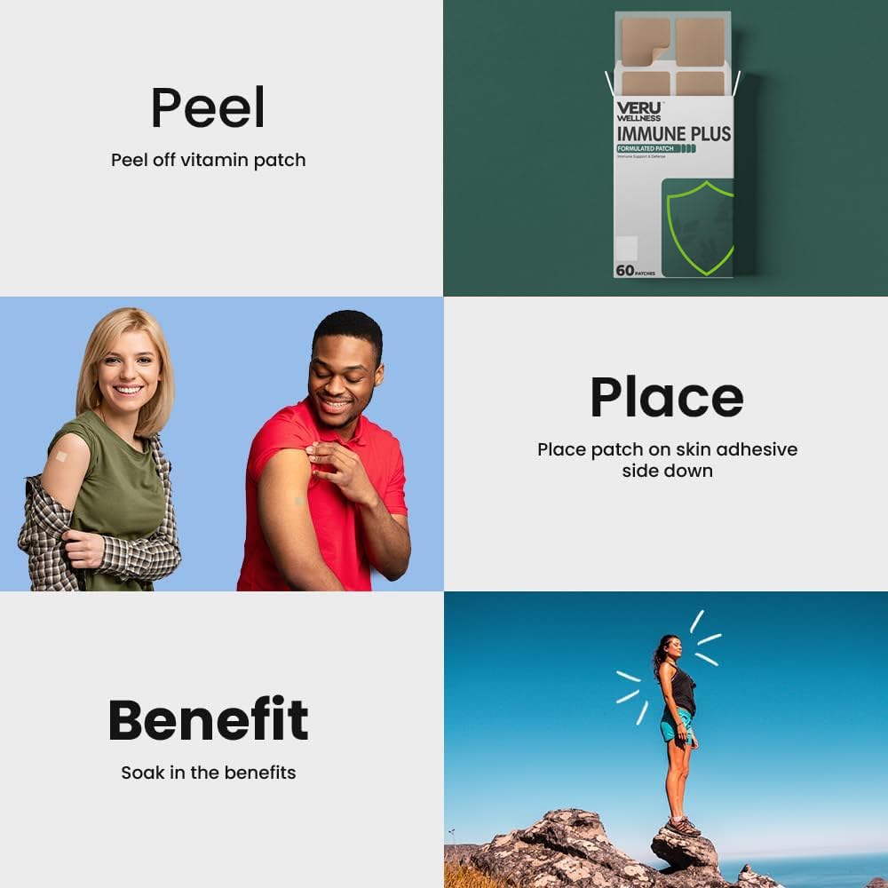 Veru Wellness Immune Plus Patch - Daily Immune - Overall Health, Zinc, Elderberry and Echinacea (60 Day)