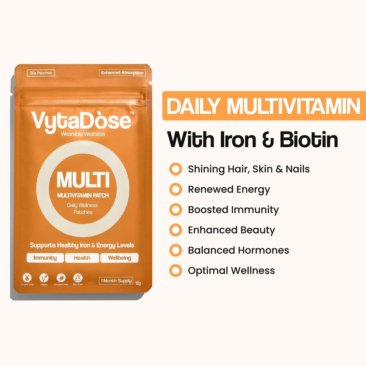 MULTIVITAMIN for Women | Womens Multivitamin Patches with Iron & Biotin, RDI Iron + 26 Essential Daily Vitamins & Minerals, No Nausea, 8-Hour Time-Release Women's Vitamins for Better Absorption