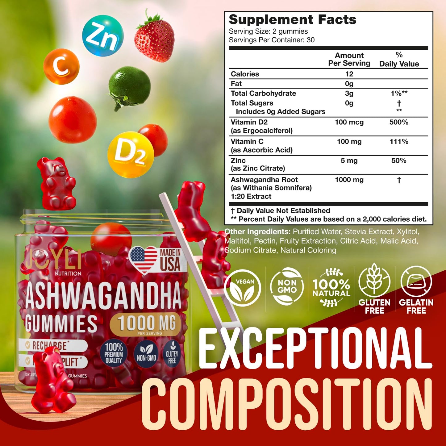 Ashwagandha Gummies for Women & Men - Natural Calm Gummies with Ashwagandha Root Extract Vitamin C Zinc - Ashwagandha Herbal Supplement for Sleep Stress Balance - 60 Vegan Sugar Free Chews