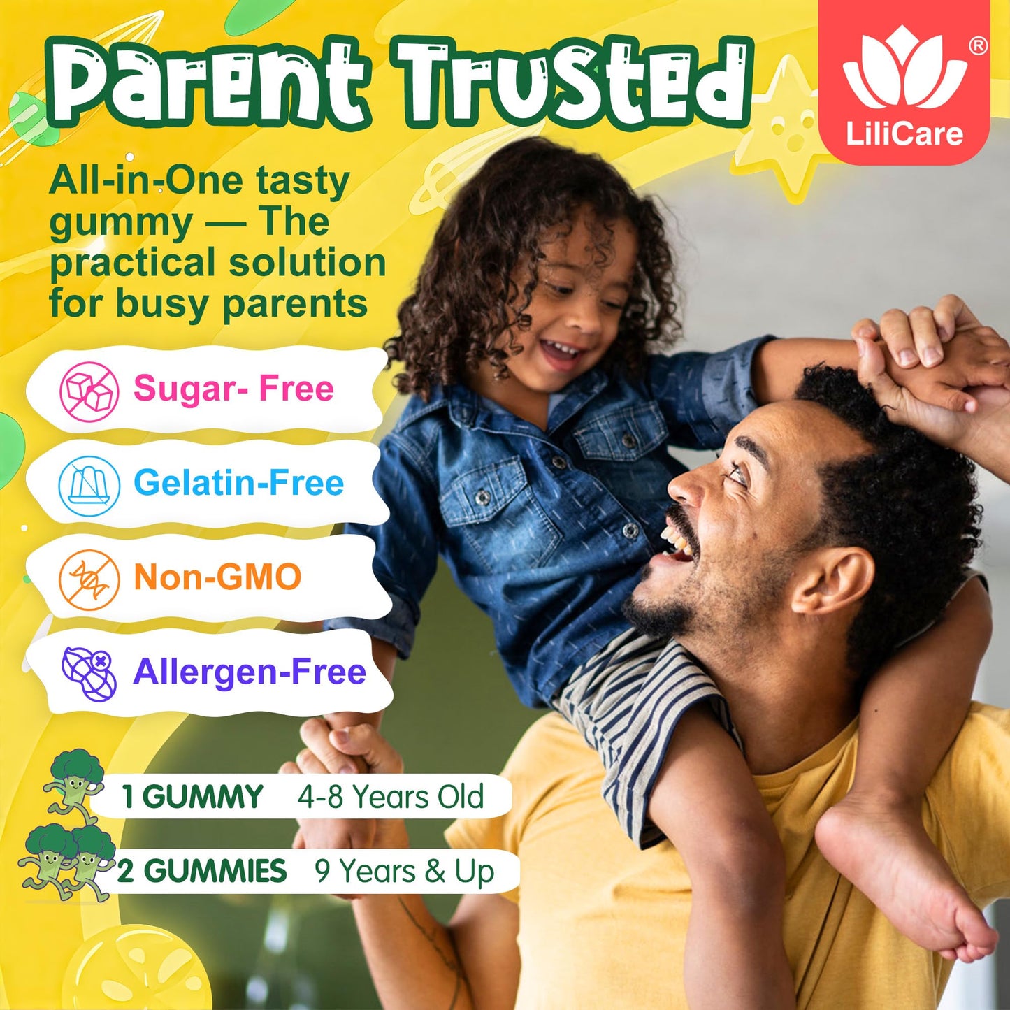 Super Greens Gummies for Kids, 20+ Fruits and Veggies Supplement w/Spirulina, Spinach, Pomegranate, Vitamins, Probiotic, Shiitake for Immunity, Gut Health, Superfood Gummies, Sugar Free, 2 Pack