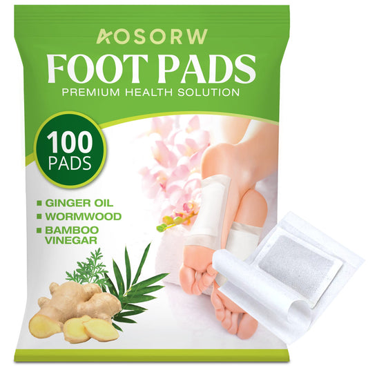 AOSORW Natural Herbal Foot Pads - 100 Pack Ginger Oil & Bamboo Charcoal Premium Foot Care Patches - Relieves Stress and Fatigue - Improves Sleep and Supports Body Cleansing