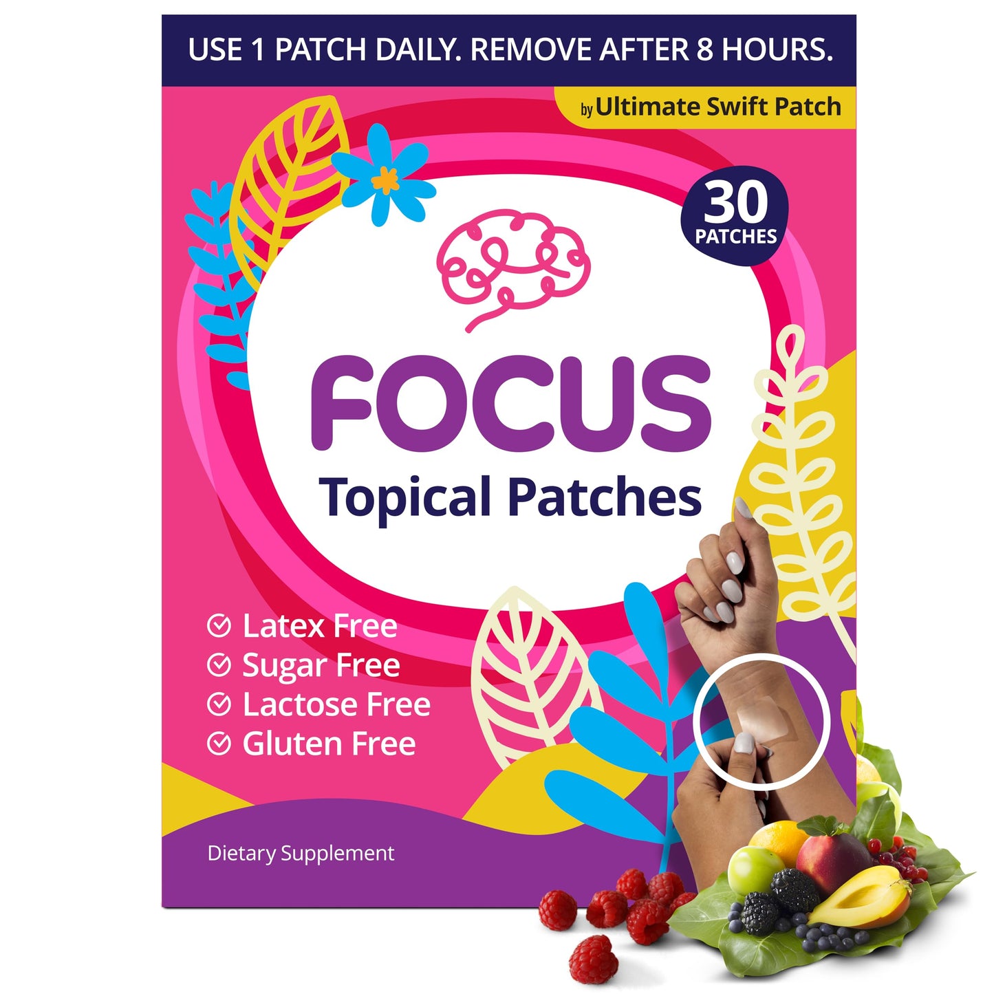 Swift Patch Focus Patch for Adults (30 Day Supply) + Proprietary Blend (Men and Women) - Help Kids and Adults Focus with Patches 22 Ingredients with Proprietary Formula