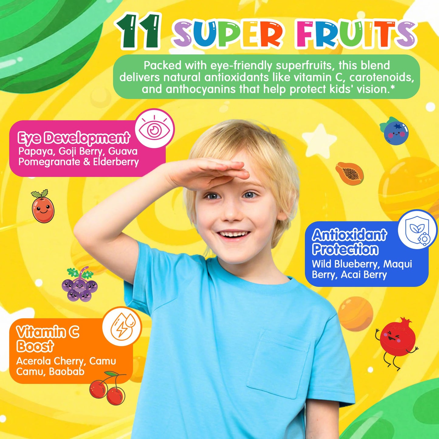 Super Greens Gummies for Kids, 20+ Fruits and Veggies Supplement w/Spirulina, Spinach, Pomegranate, Vitamins, Probiotic, Shiitake for Immunity, Gut Health, Superfood Gummies, Sugar Free, 2 Pack