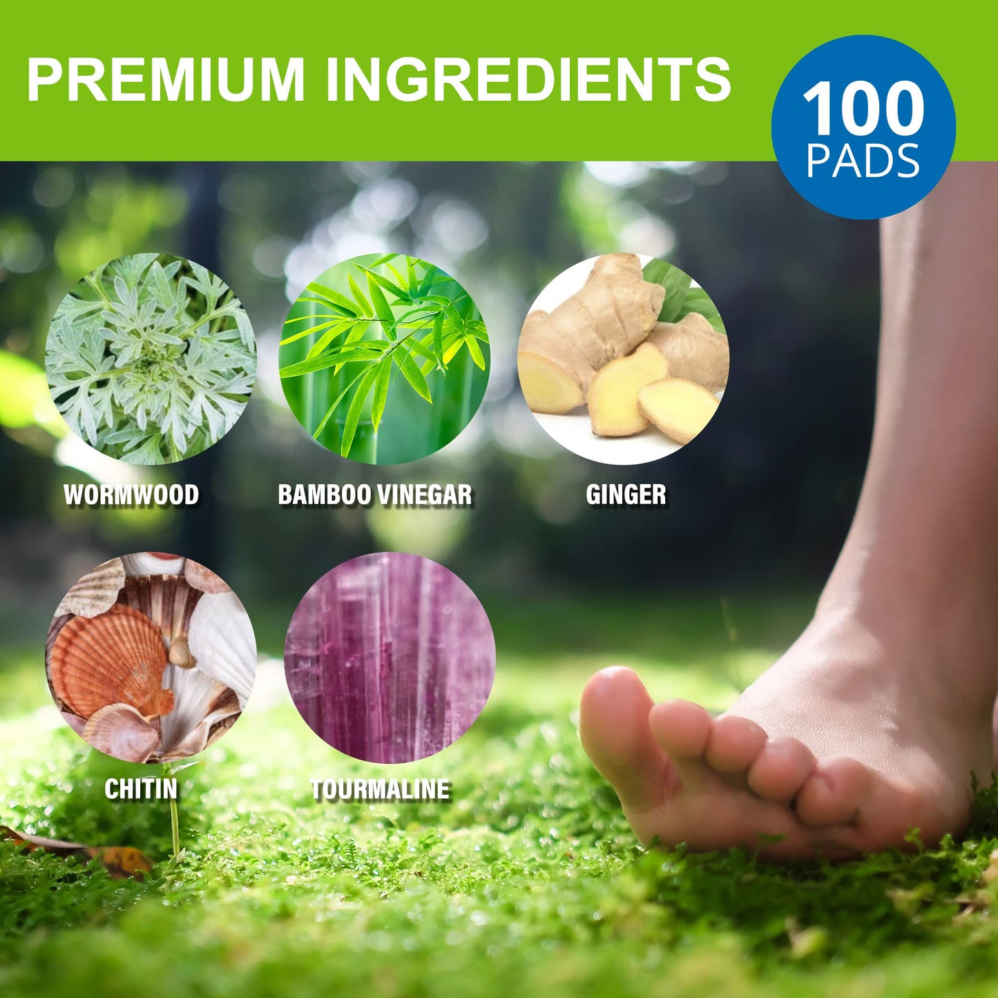 AOSORW Natural Herbal Foot Pads - 100 Pack Ginger Oil & Bamboo Charcoal Premium Foot Care Patches - Relieves Stress and Fatigue - Improves Sleep and Supports Body Cleansing