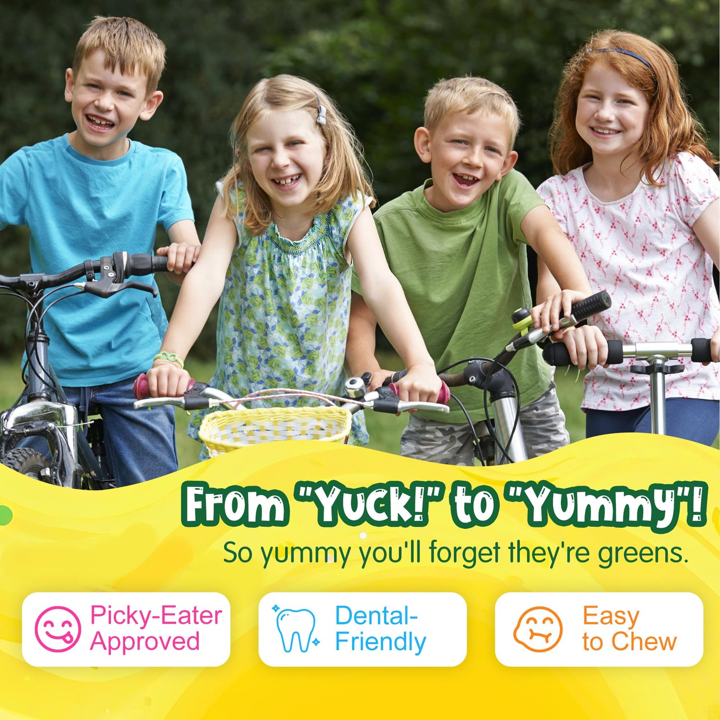 Super Greens Gummies for Kids, 20+ Fruits and Veggies Supplement w/Spirulina, Spinach, Pomegranate, Vitamins, Probiotic, Shiitake for Immunity, Gut Health, Superfood Gummies, Sugar Free, 2 Pack