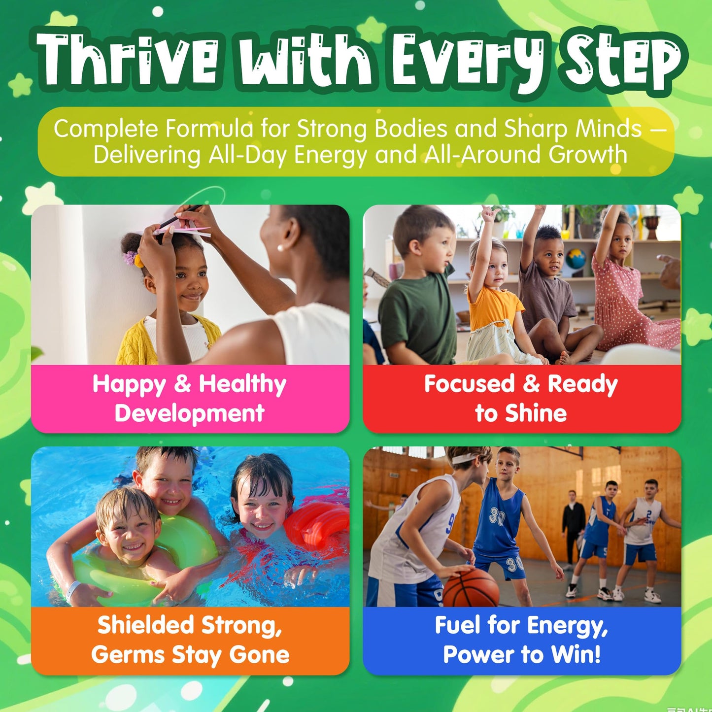 Super Greens Gummies for Kids, 20+ Fruits and Veggies Supplement w/Spirulina, Spinach, Pomegranate, Vitamins, Probiotic, Shiitake for Immunity, Gut Health, Superfood Gummies, Sugar Free, 2 Pack