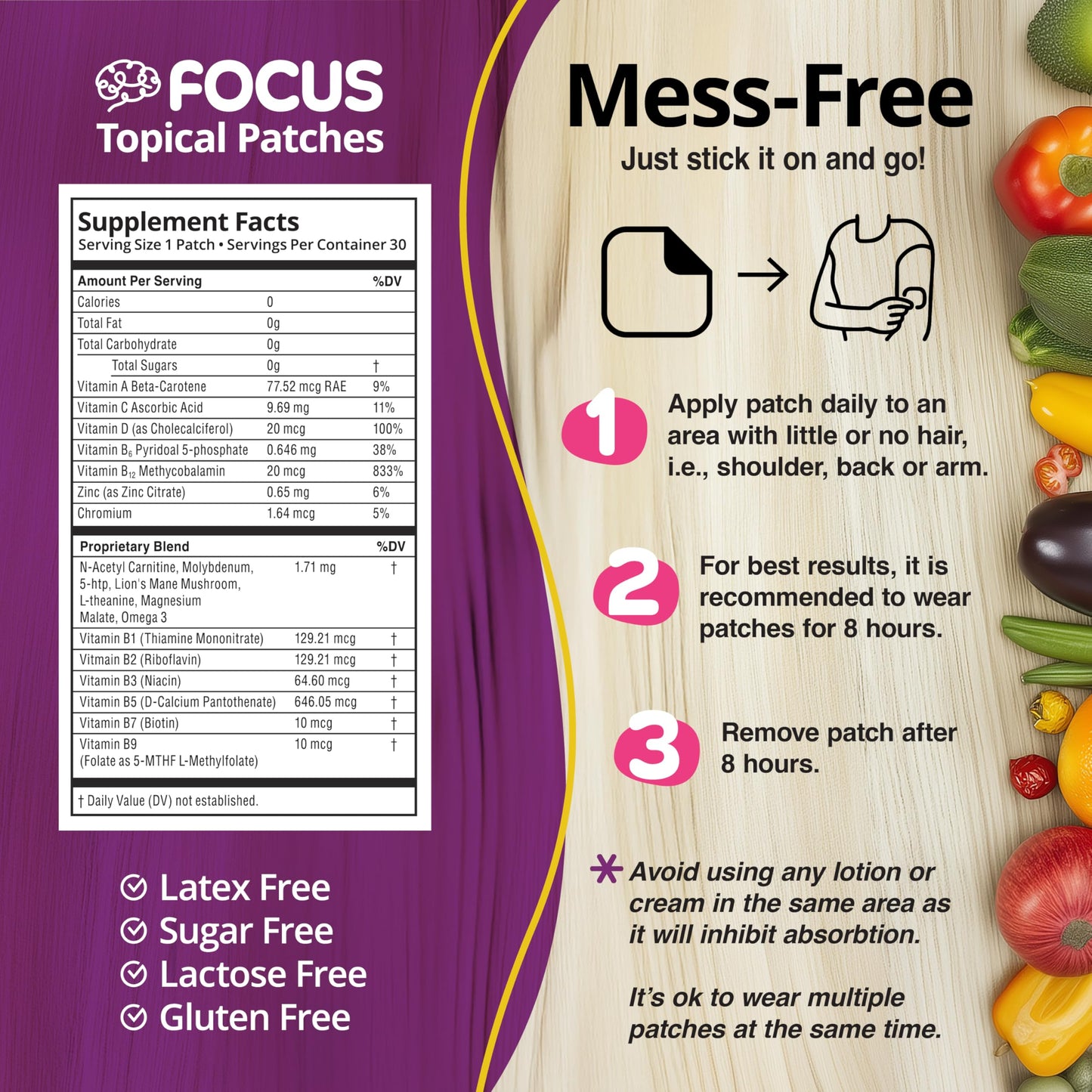 Swift Patch Focus Patch for Adults (30 Day Supply) + Proprietary Blend (Men and Women) - Help Kids and Adults Focus with Patches 22 Ingredients with Proprietary Formula